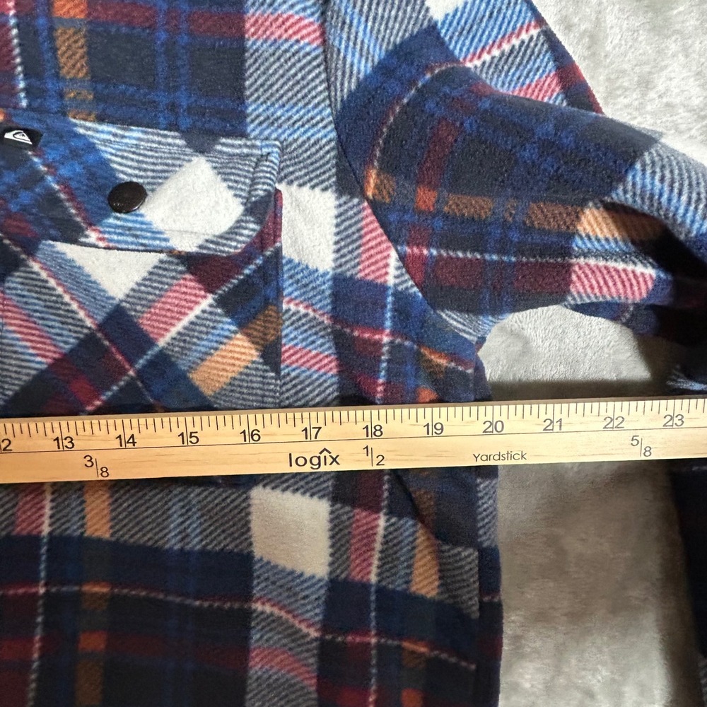 Quiksilver Men Hooded Flannel Shirt Jacket Blue Plaid Sherpa Lined Small Shacket - Picture 9 of 13